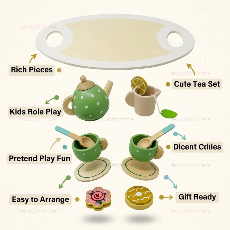 Kids Wooden Afternoon Tea Set  - Play Friends Party Games reseña y precio