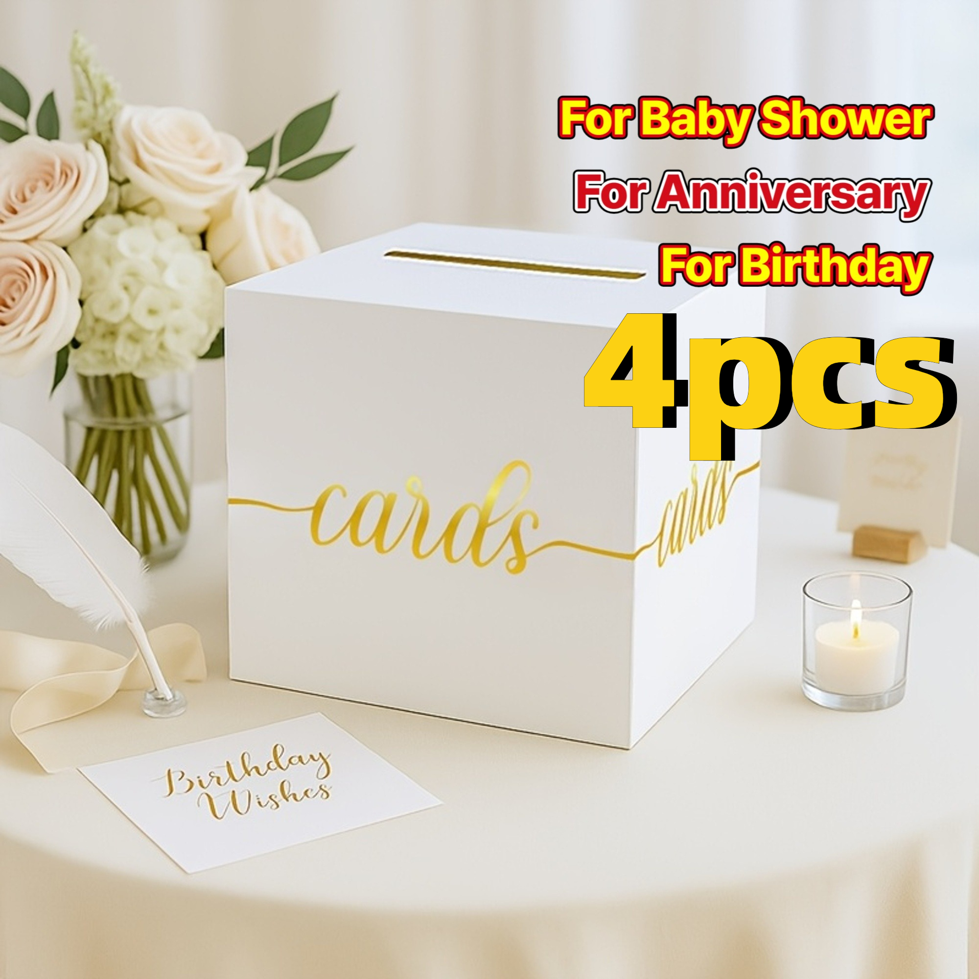 4pcs White Wedding Card with G - Party Games Baby Shower reseña y precio